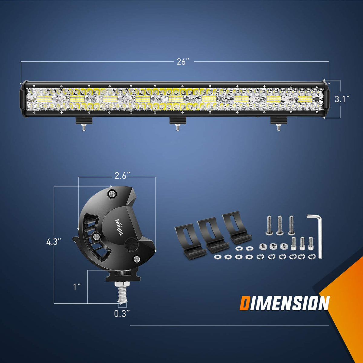 Nilight close-up of triple-row LEDs highlighting concentrated brightness and efficiency benefit