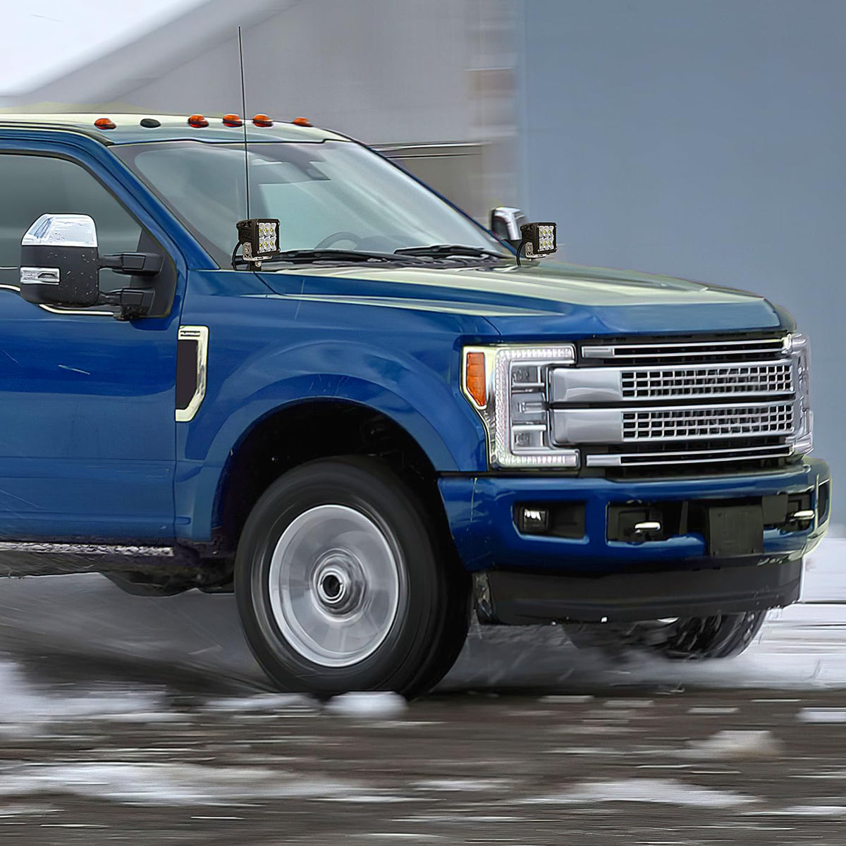 Nilight brackets installed on truck at night with ditch lights, improves roadside visibility