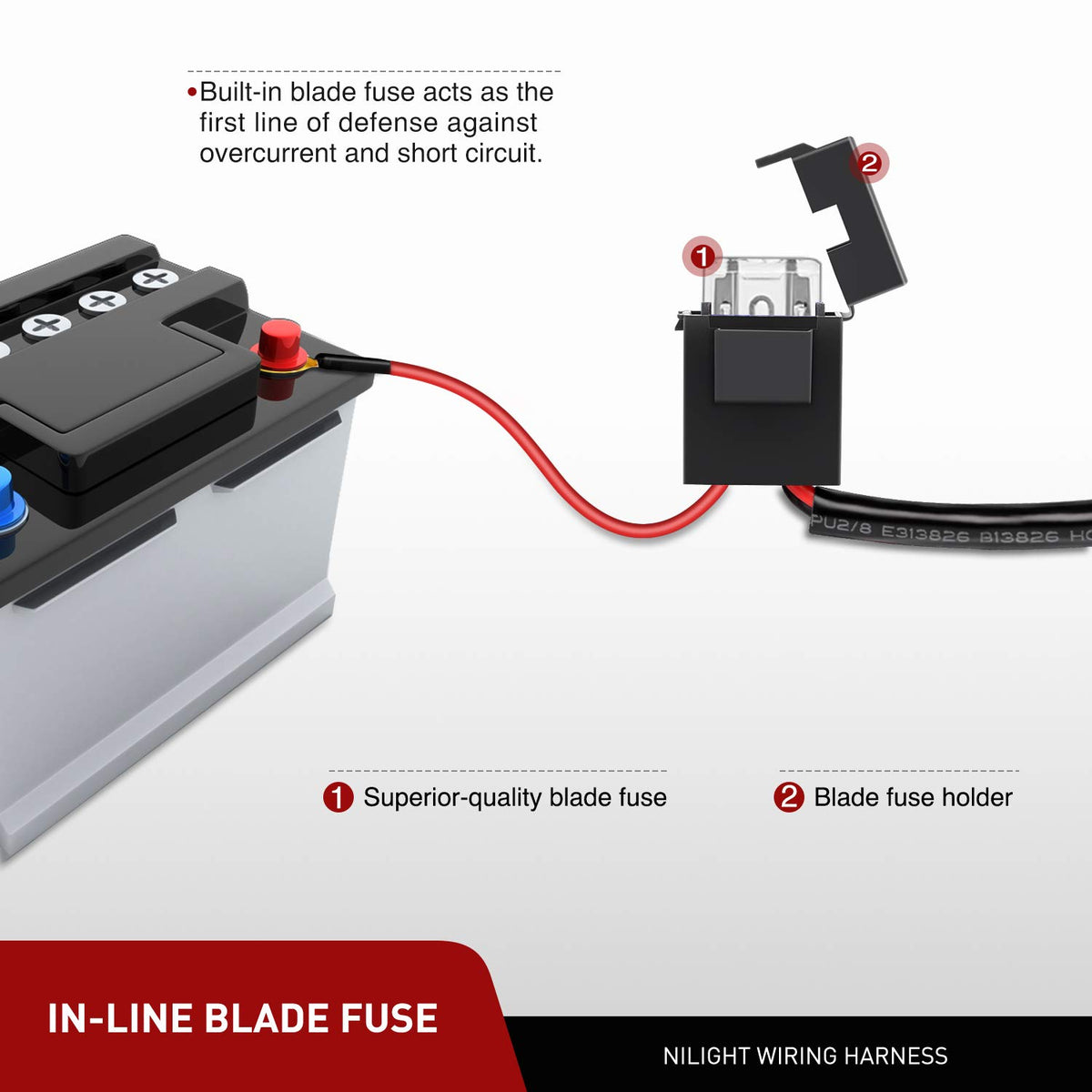 Nilight harness two leads separated showing ability to power dual LED light bars