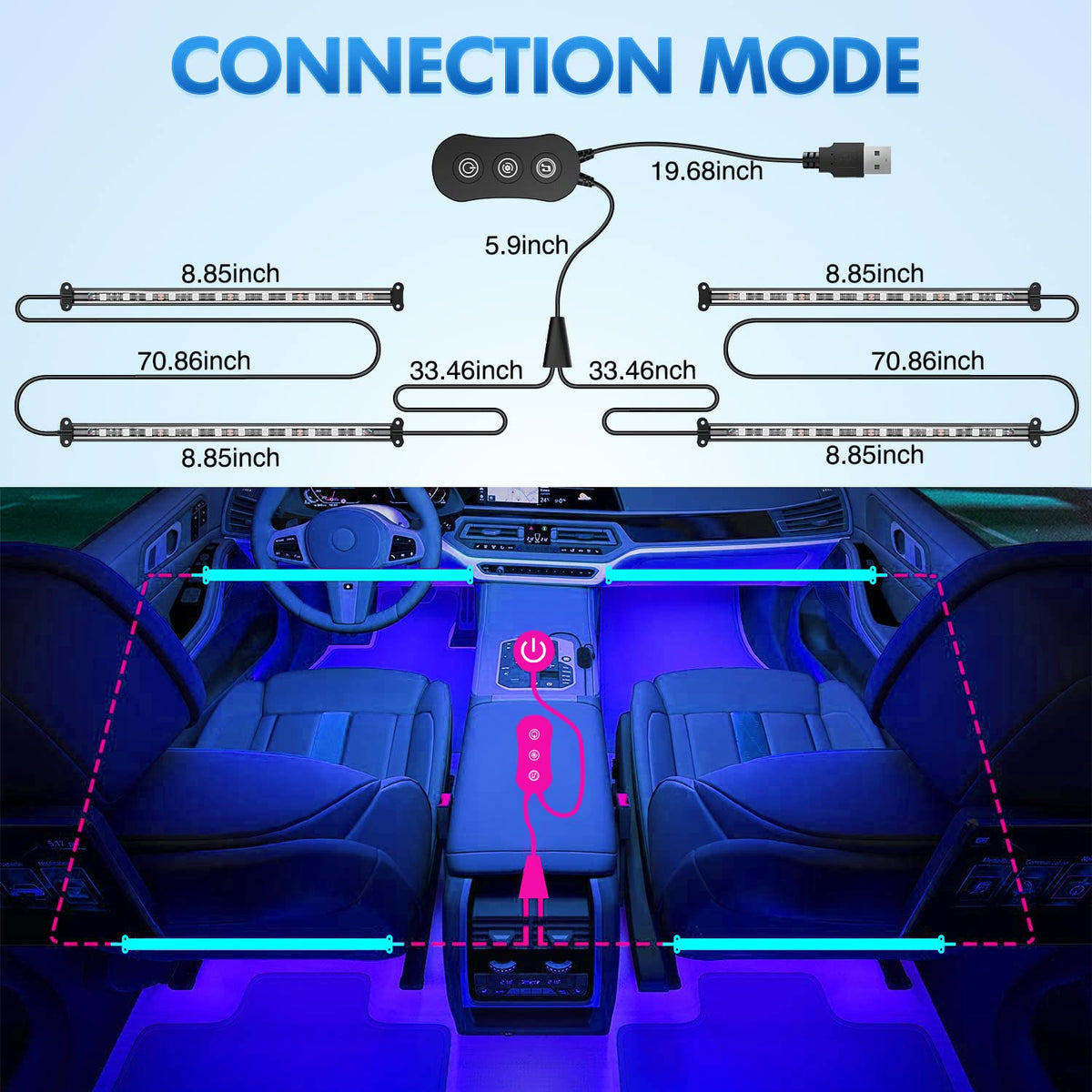 Nilight under-dash installation view shows tidy hidden-wiring benefit