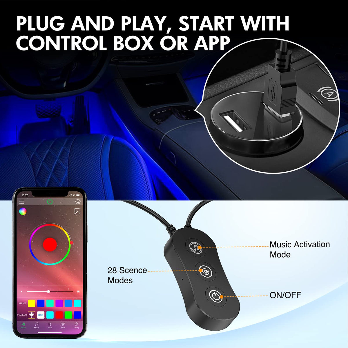 Nilight USB power connection showing simple 5V plug-and-play benefit