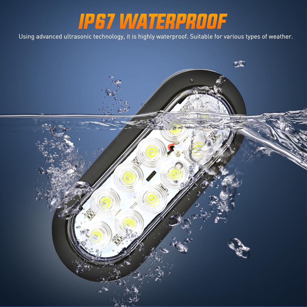 Nilight tail light shedding water in rain showing IP67 protection benefit