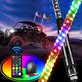 Nilight front view of 2FT spiral RGB whip light showing full-length brightness and visibility