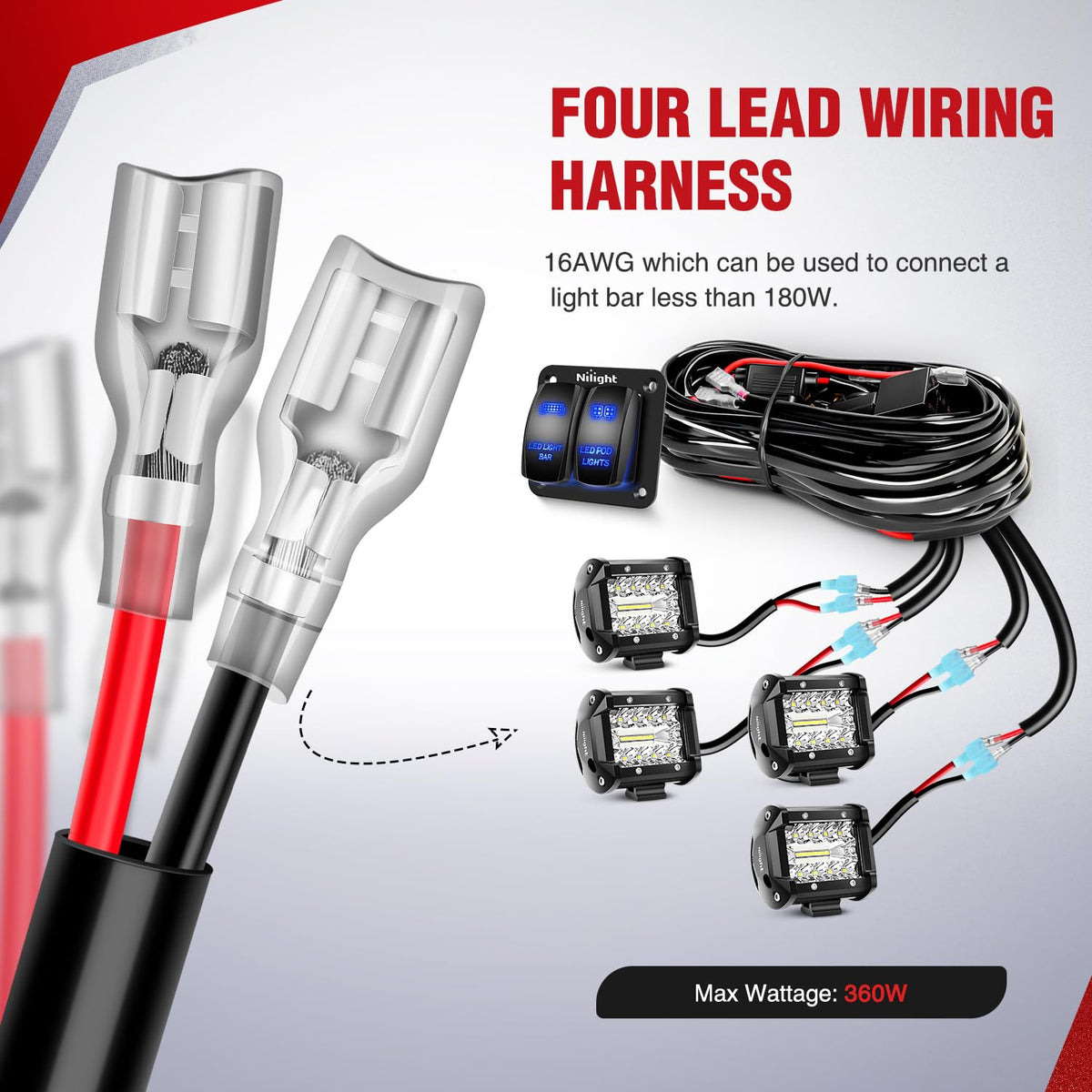Nilight full wiring harness assembly laid out for quick identification and installation