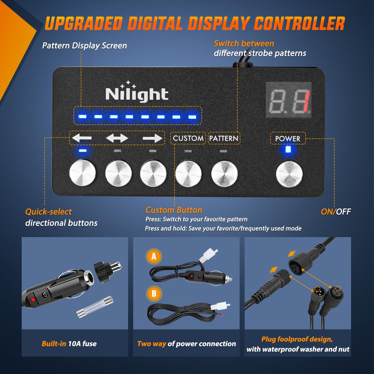 Nilight wiring harness laid out to show 11.48FT cables and flexible routing benefits