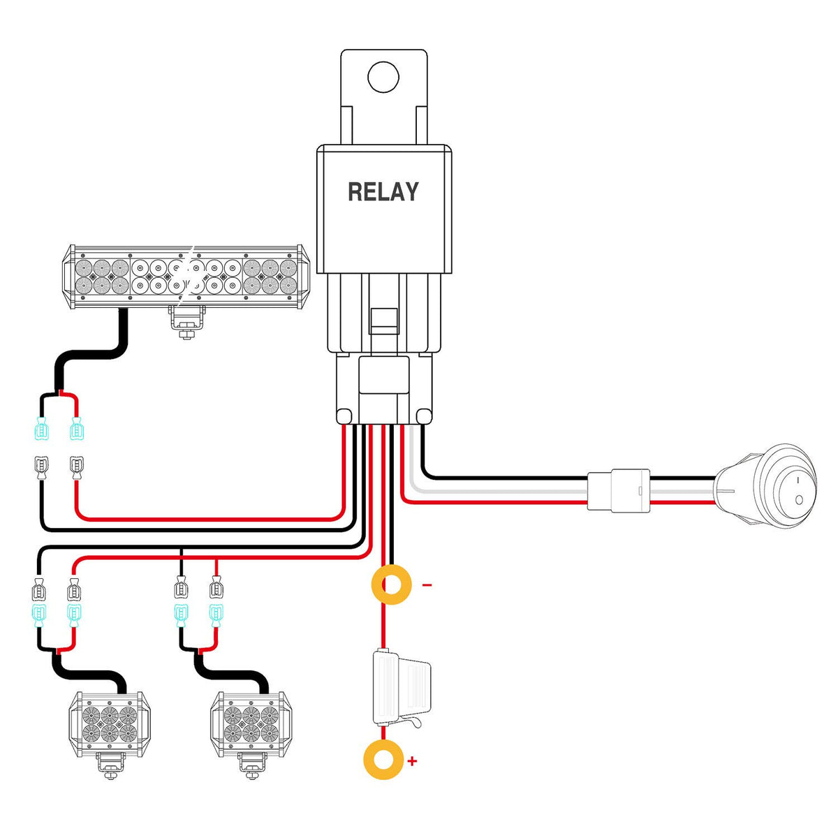 Nilight 16AWG wiring harness layout showing connectors for quick, reliable installation