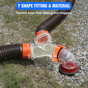 Nilight adapter installed on two RV hoses demonstrating simultaneous connection benefit
