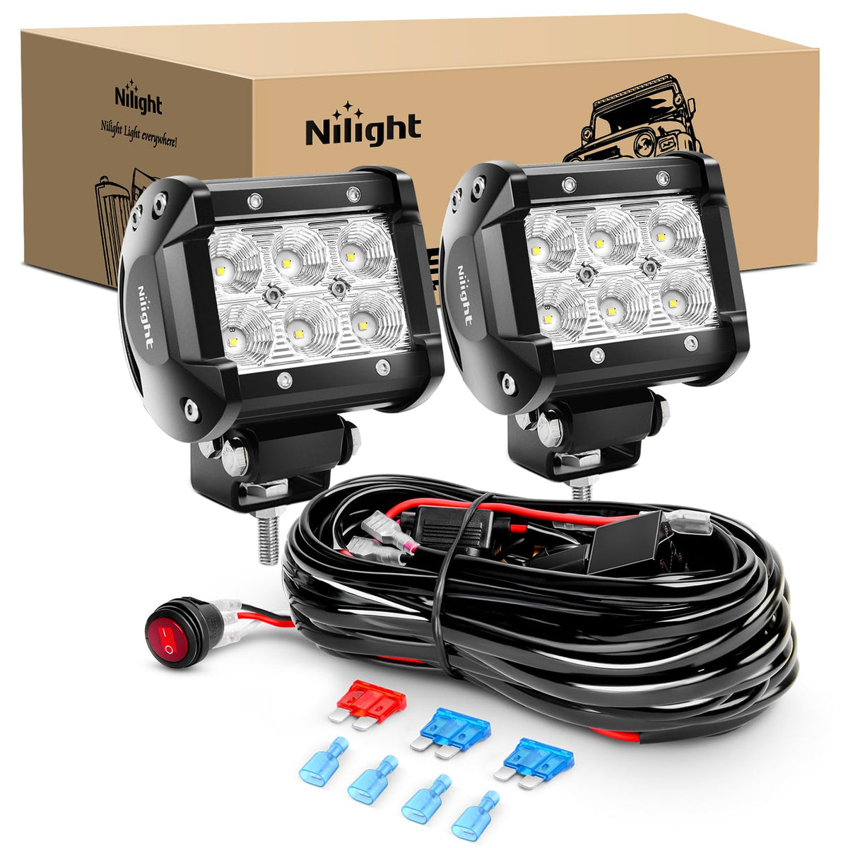 Nilight ZH010 front view showing compact flood lens and bright output