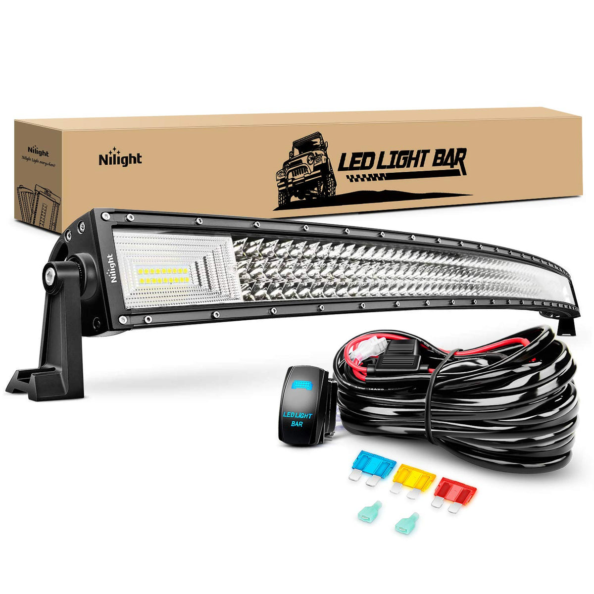 Nilight ZH408 front view showing triple-row LEDs and powerful beam