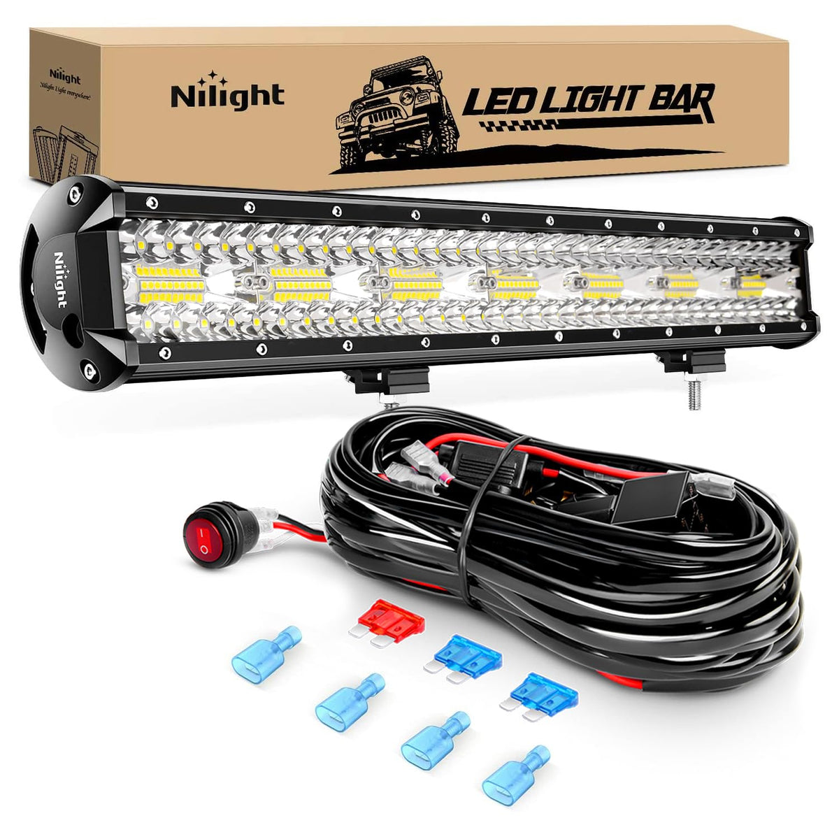 Nilight ZH409 front view showing bright triple-row LEDs and strong illumination benefit