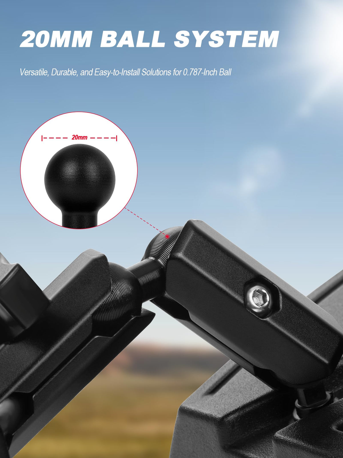 Nilkatss detailed ball joint showing 360-degree rotation and stable positioning benefit