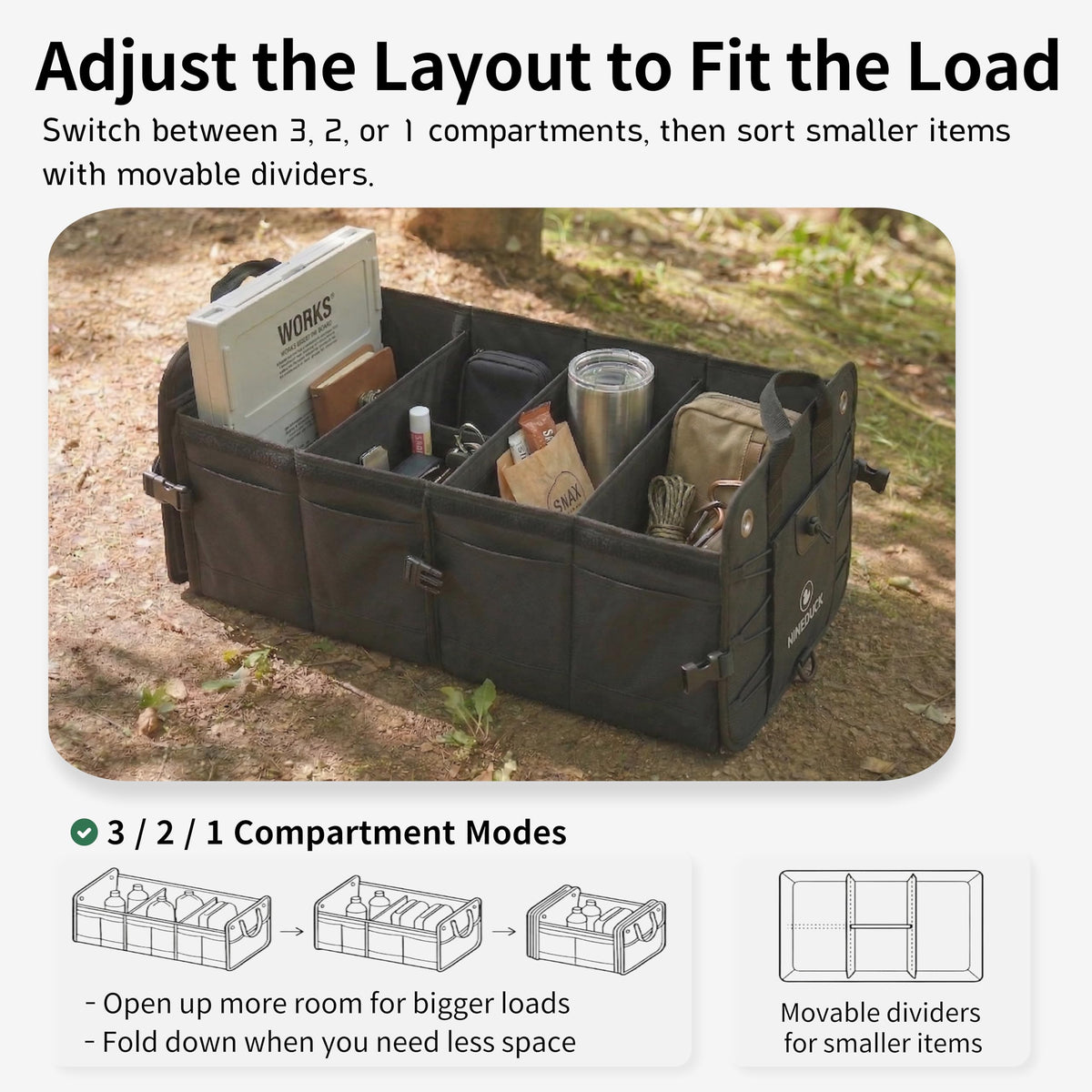 NINEDUCK exterior pocket and mesh detail for quick-access organization