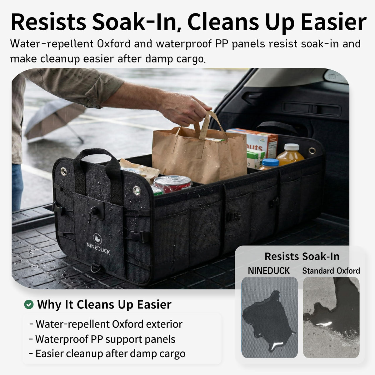 NINEDUCK holding groceries and sports gear to keep items separated and tidy