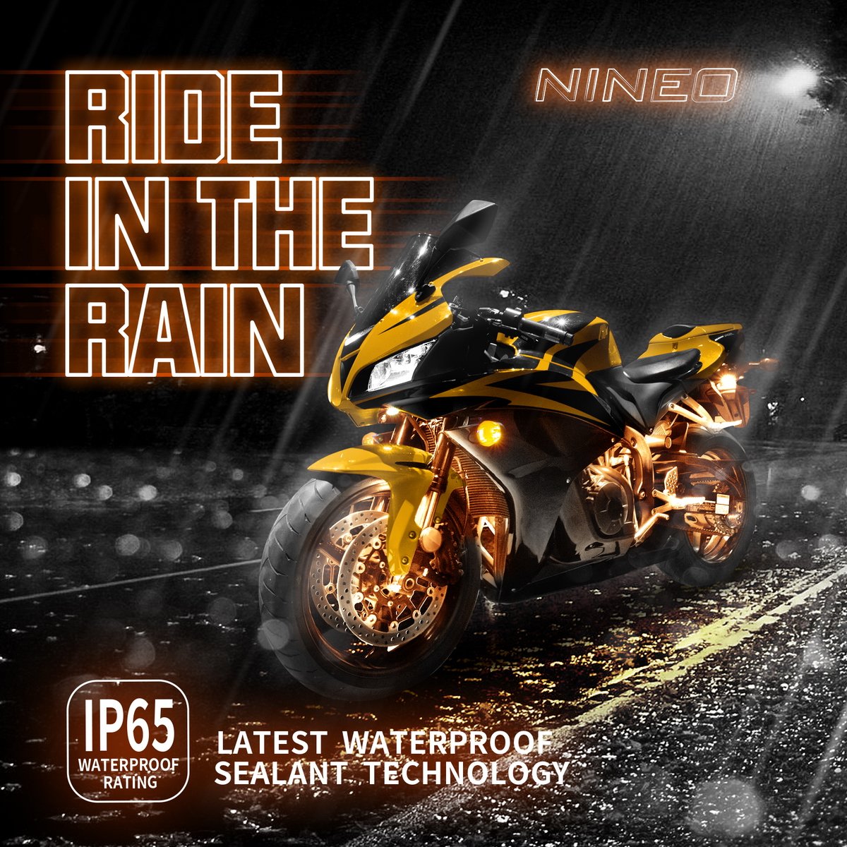 NINEO mounted underglow on sportbike illustrating enhanced night visibility
