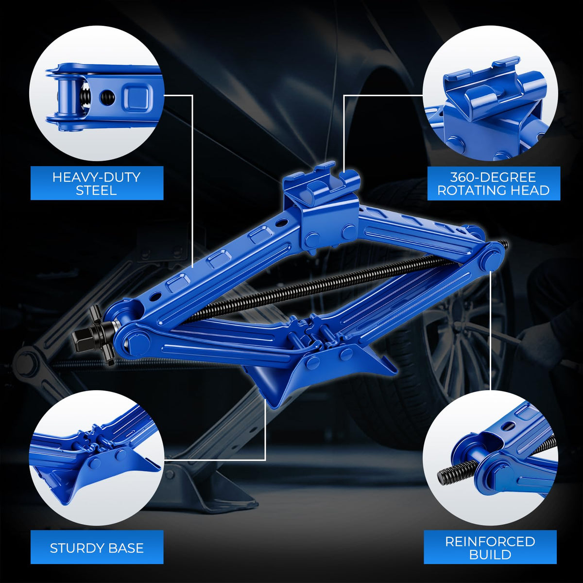 Nintival scissor jack at lowest position illustrating low-clearance fit and safe access