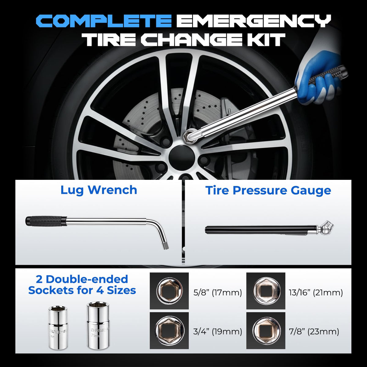 Nintival ratchet and 17/19mm 21/23mm sockets close-up for fast lug removal benefit
