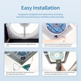 NIPPEMI board installed in MaxxAir vent demonstrating restored fan and lift function