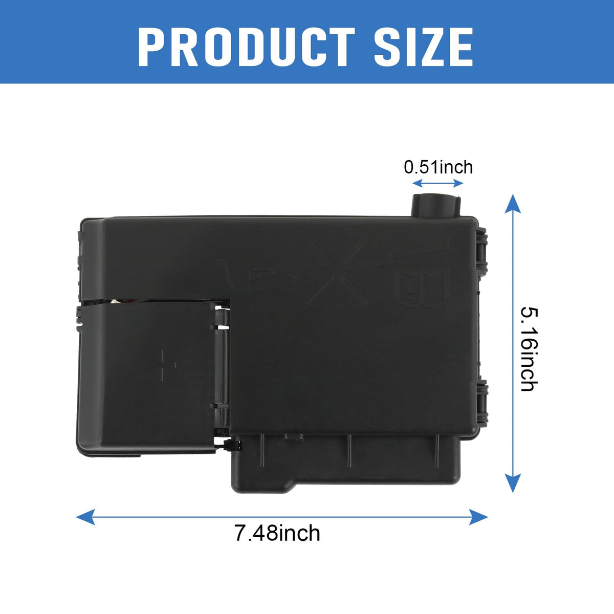 Nirakoka terminal next to ruler showing correct size and mounting alignment