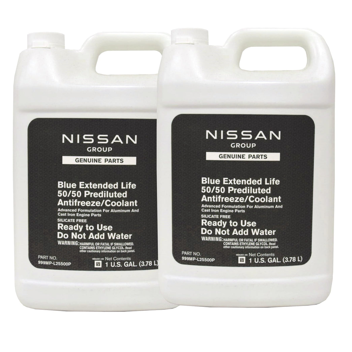 Nissan coolant front packaging showing 2-gallon premix and OEM branding for correct fit