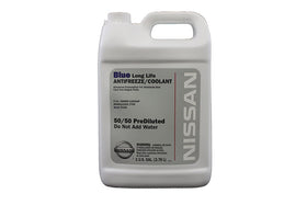 NISSAN genuine antifreeze front packaging showing one-gallon jug and clear label, ensuring correct choice