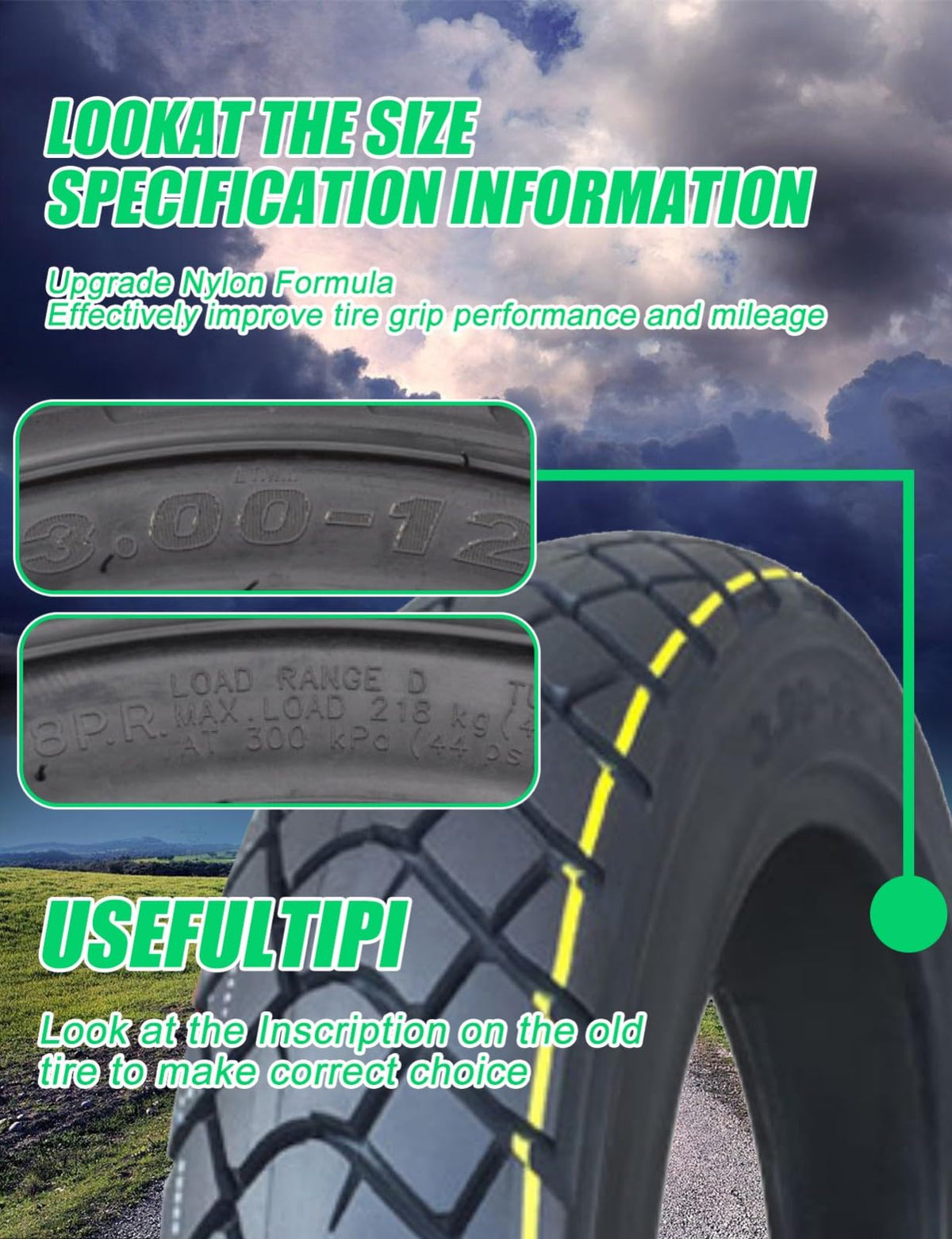 NiuJKun sidewall stamp and markings showing size and load rating clarity