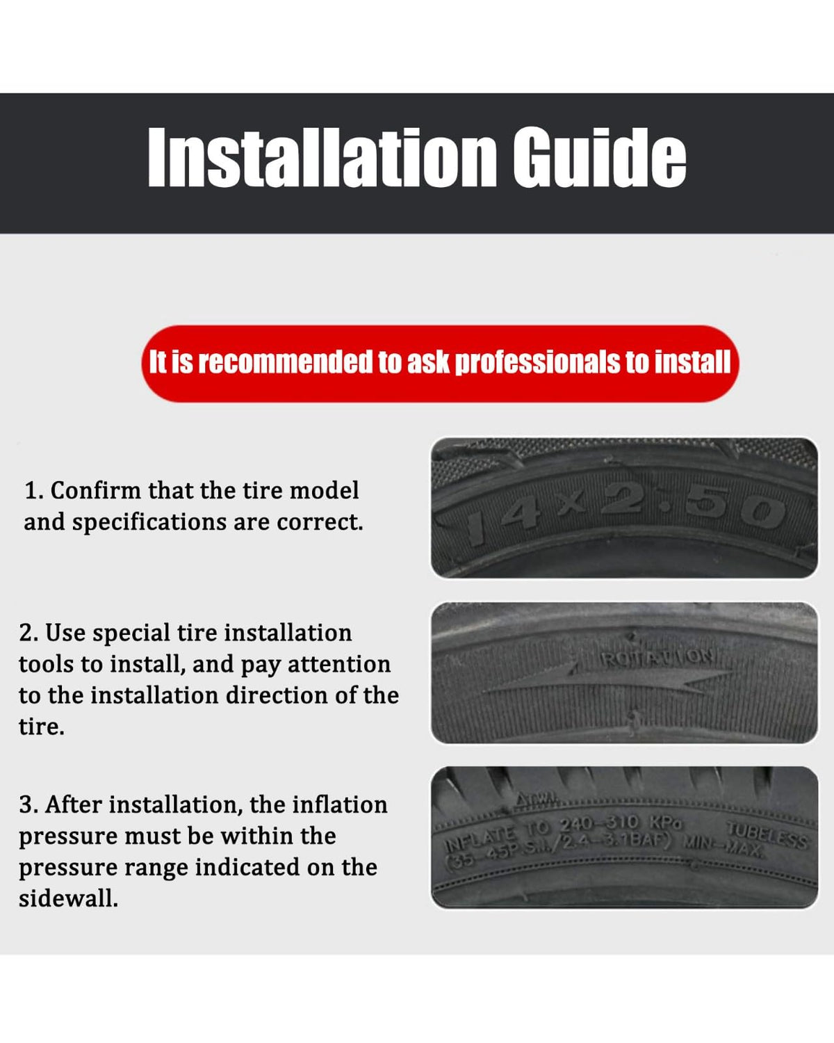 NiuJKun tire next to ruler showing dimensions for quick size confirmation benefit