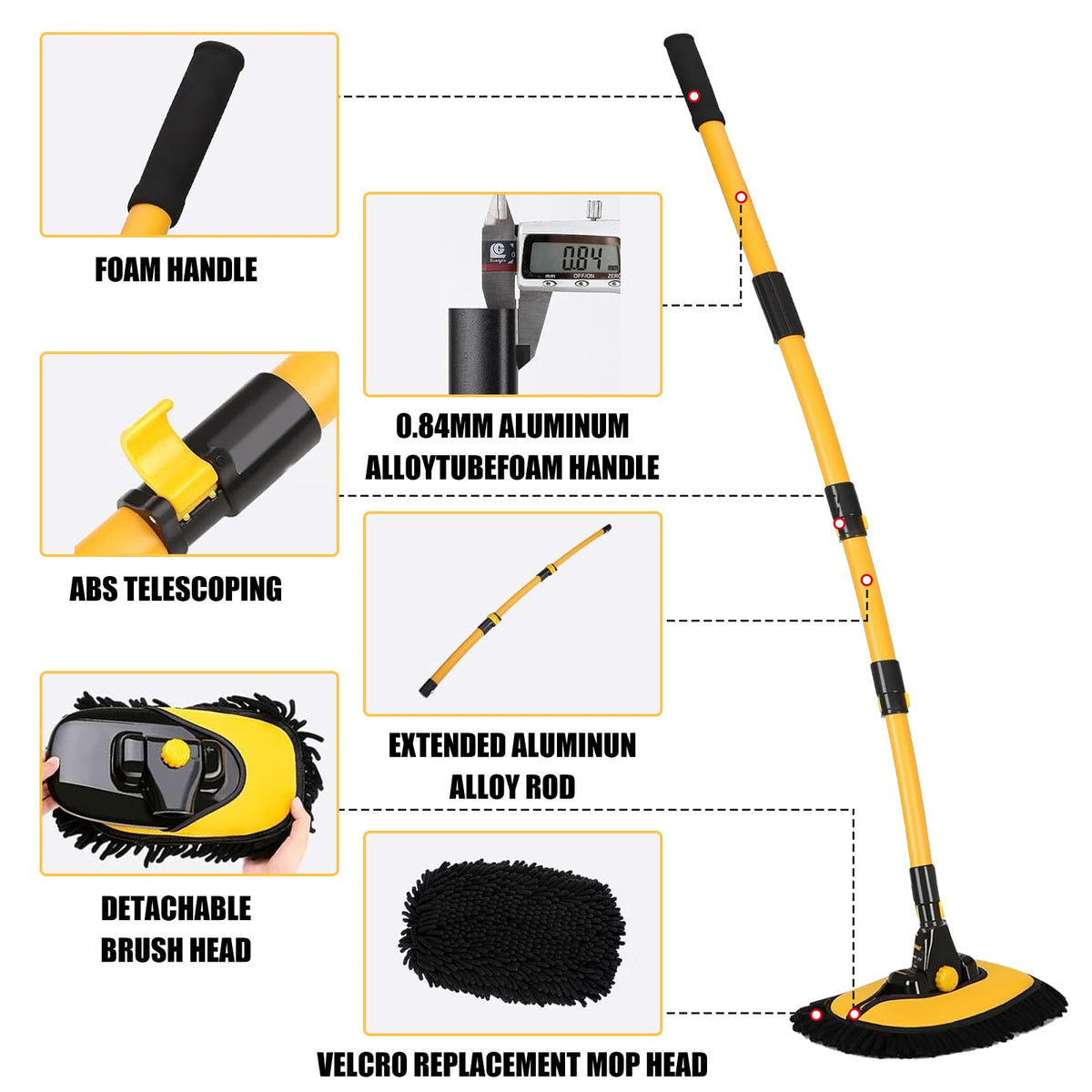 NIUMID telescopic pole fully extended to 55 inches for high-reach cleaning