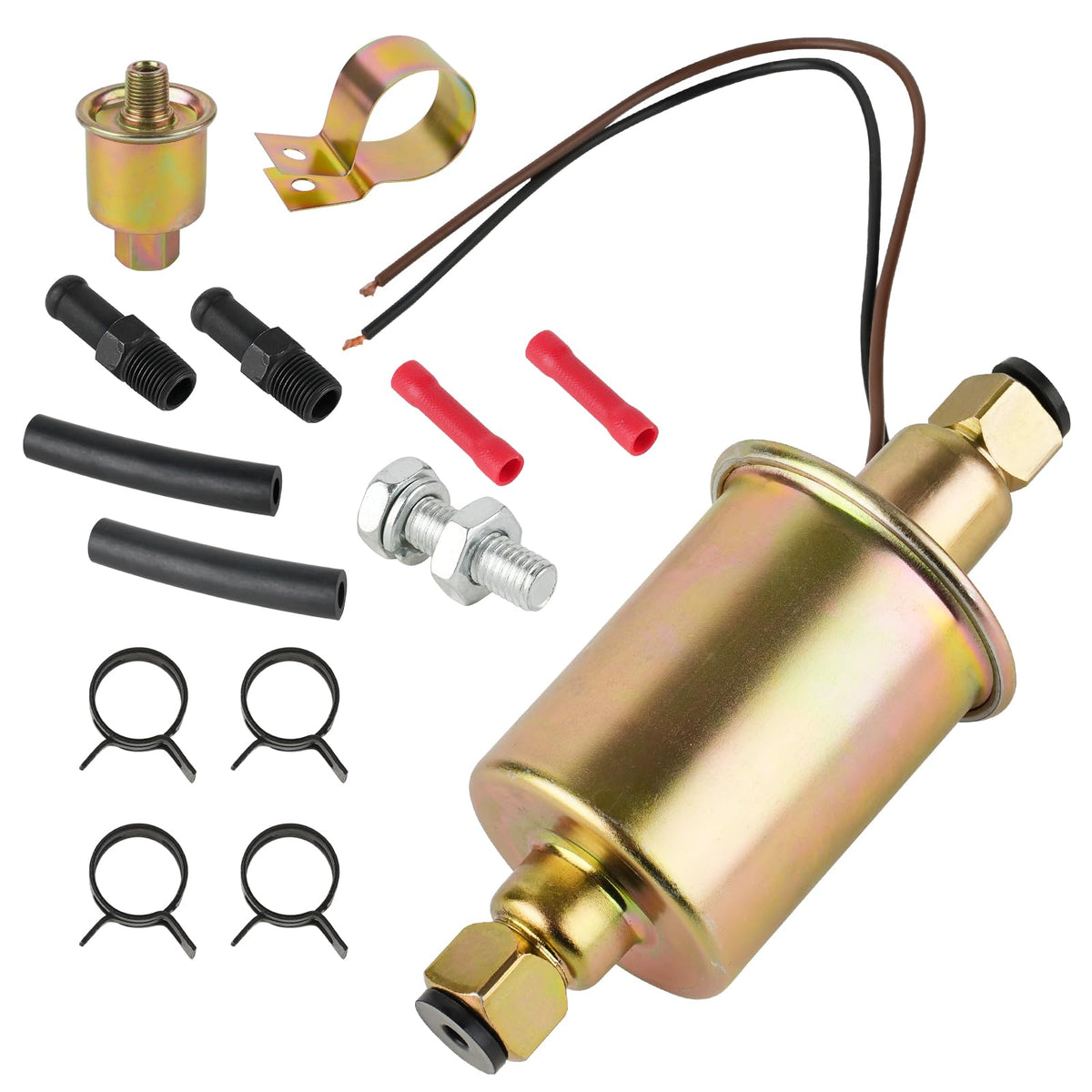 NKNP front view of 12V fuel pump showing compact body and inlet outlet for easy fitment