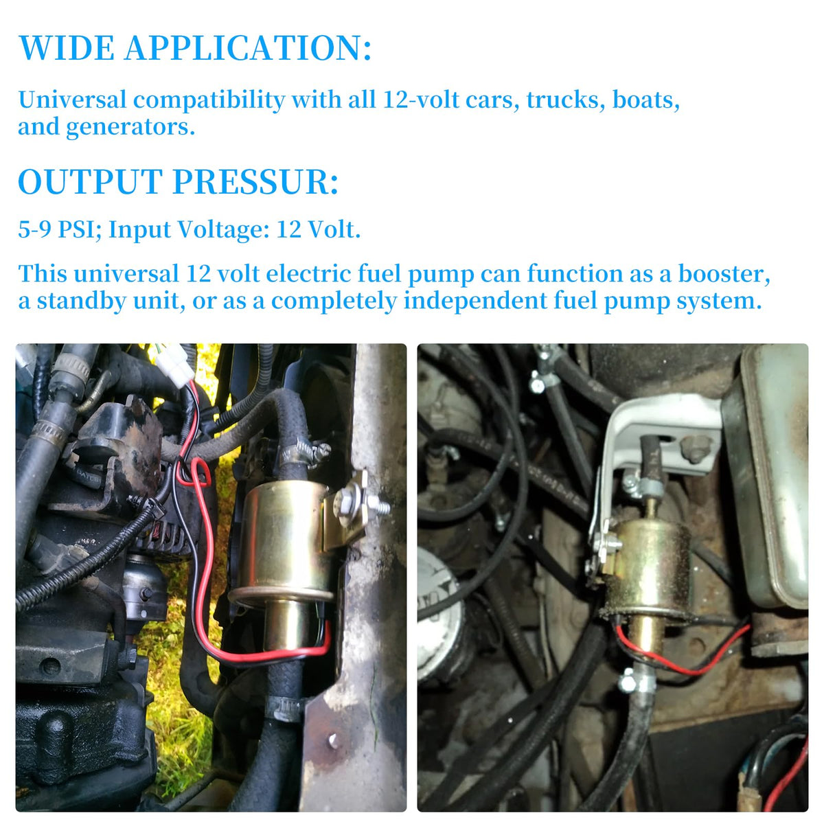 NKNP installed in a boat fuel line showing compatibility with marine 12V systems