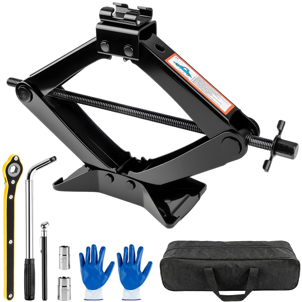 nkpyln scissor jack front angle showing sturdy lift and quick deployment benefit