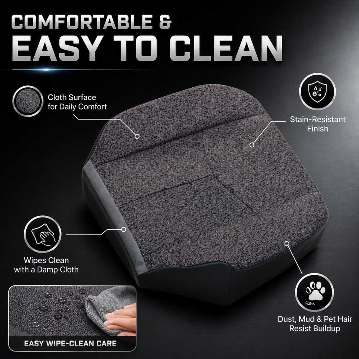NLQR closeup of OEM-style cloth center panel for comfortable breathability