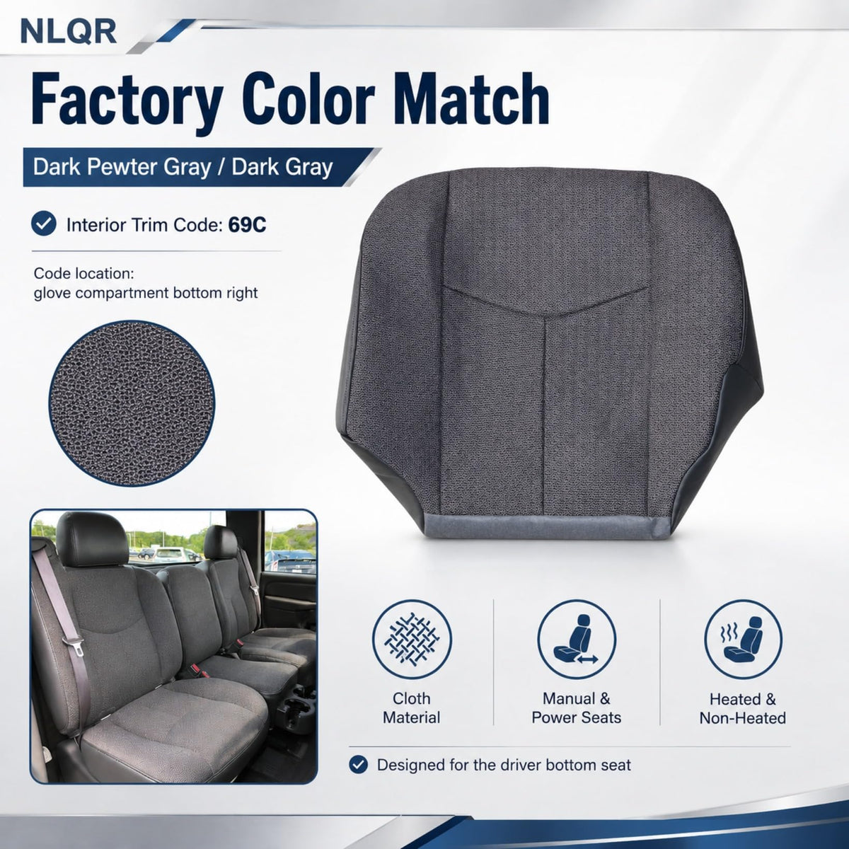 NLQR replacement seat cover installed in truck improving cabin appearance