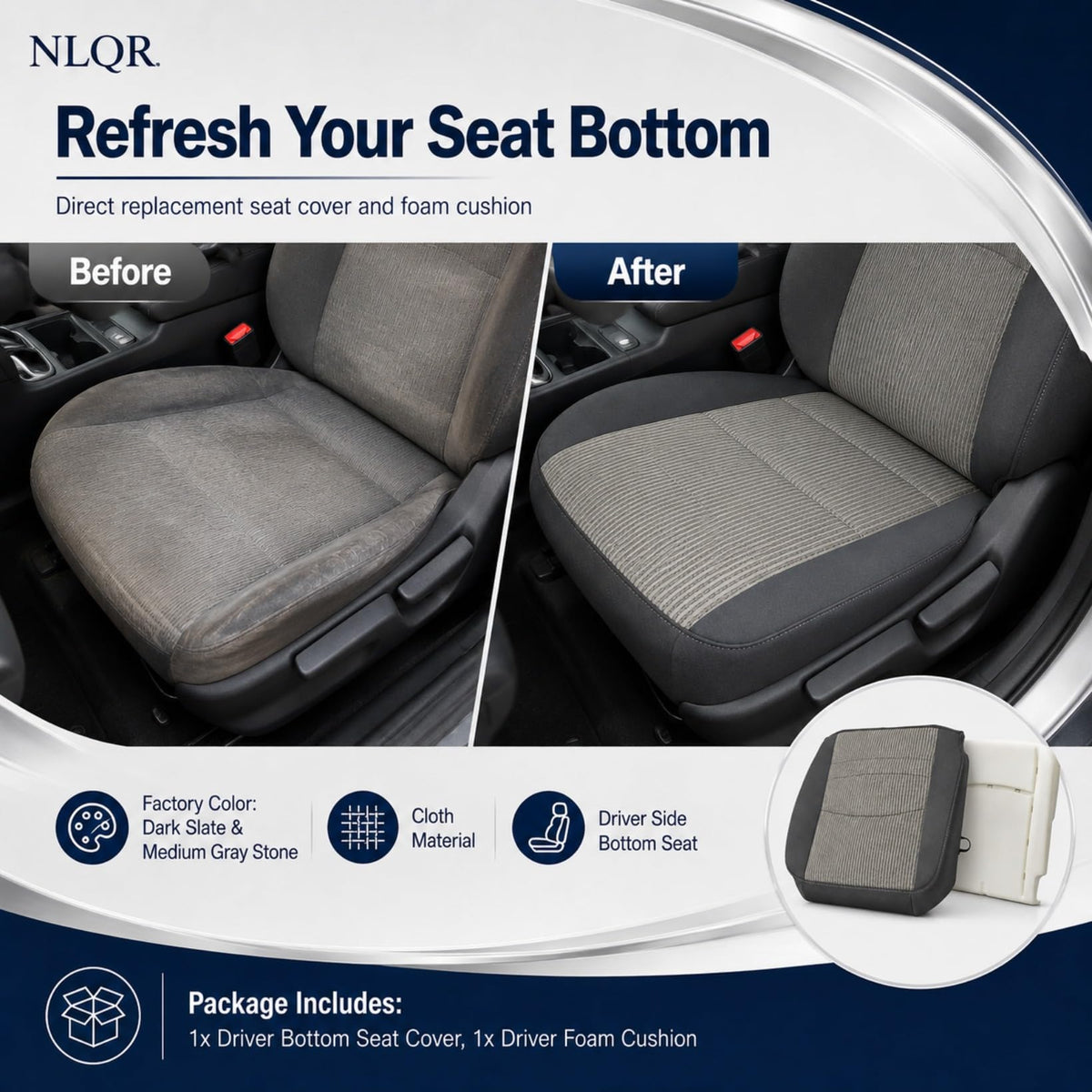 NLQR installed driver bottom seat in Dodge Ram for renewed comfort