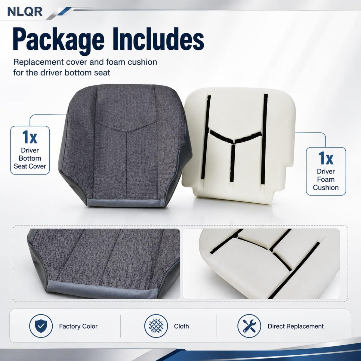 NLQR seat cover detail with vehicle door showing color match benefit