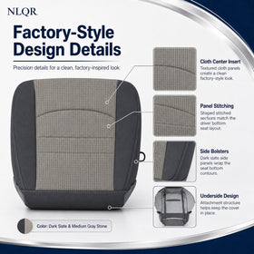 NLQR seat edge stitching and clip details for secure professional fit