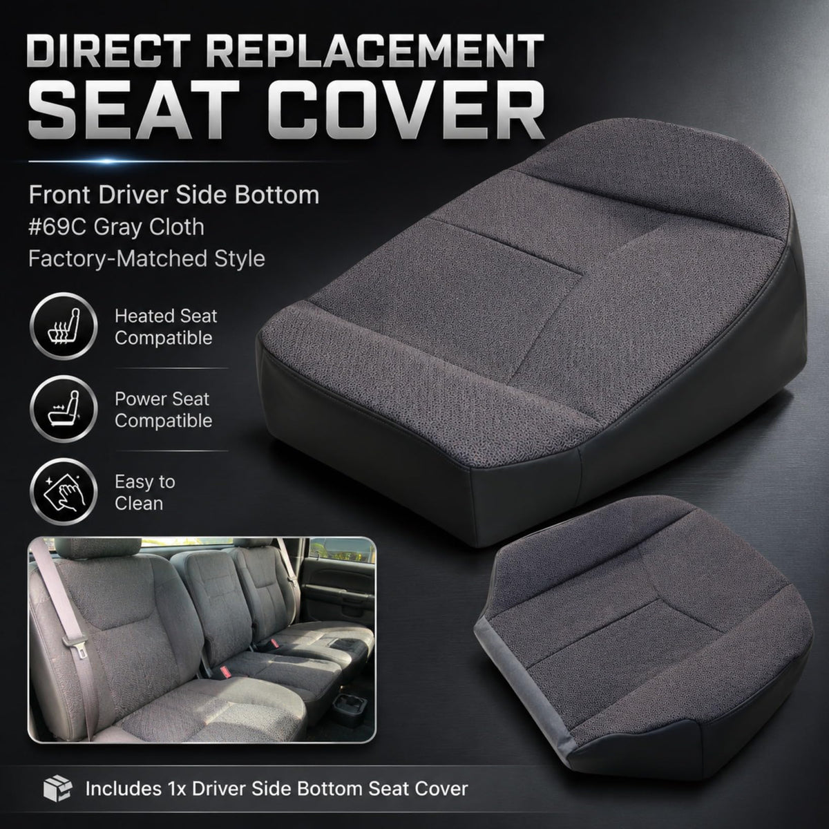 NLQR seat removed ready for installation demonstrating reupholstery process