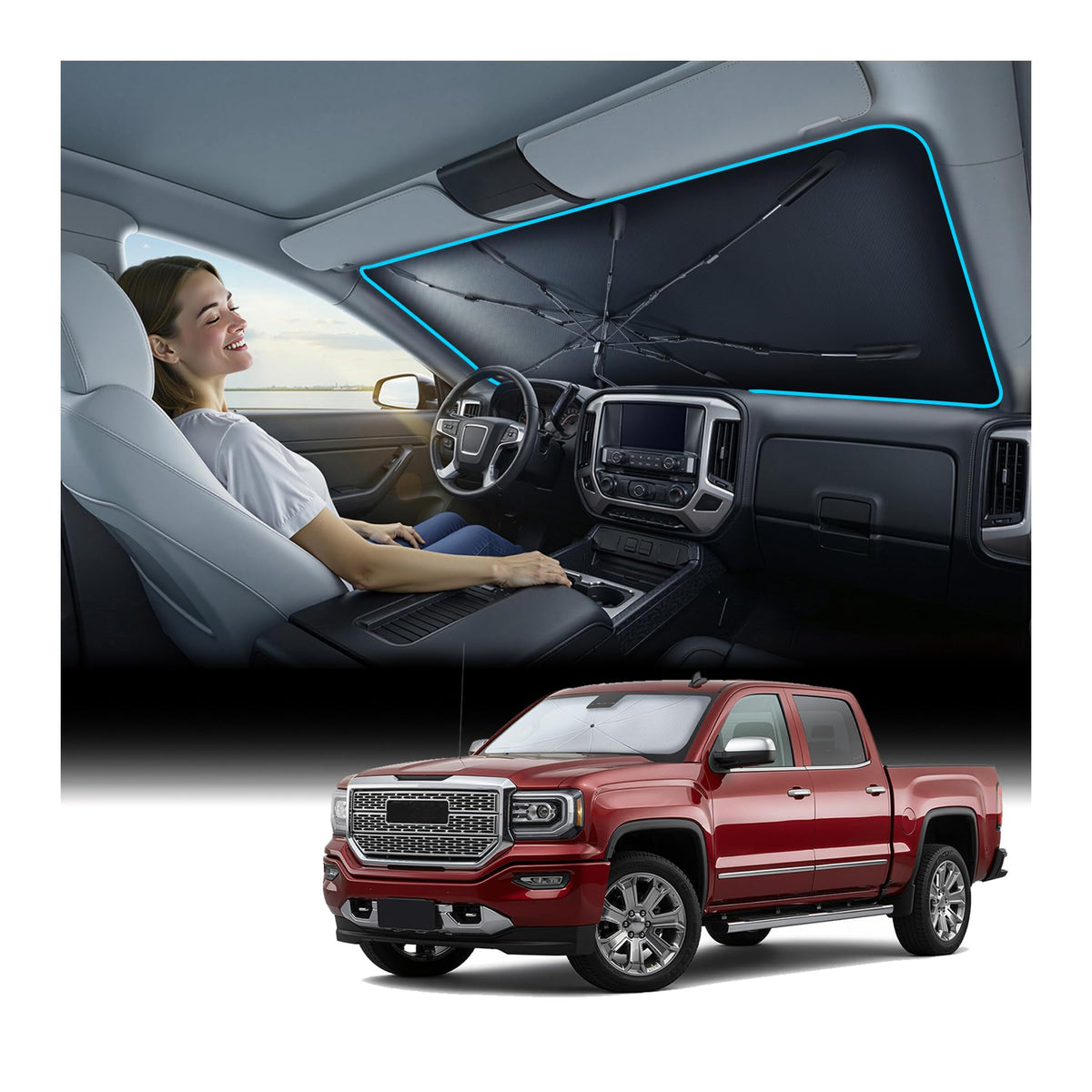 Nmoiss front fit on Sierra windshield showing precise coverage and protection