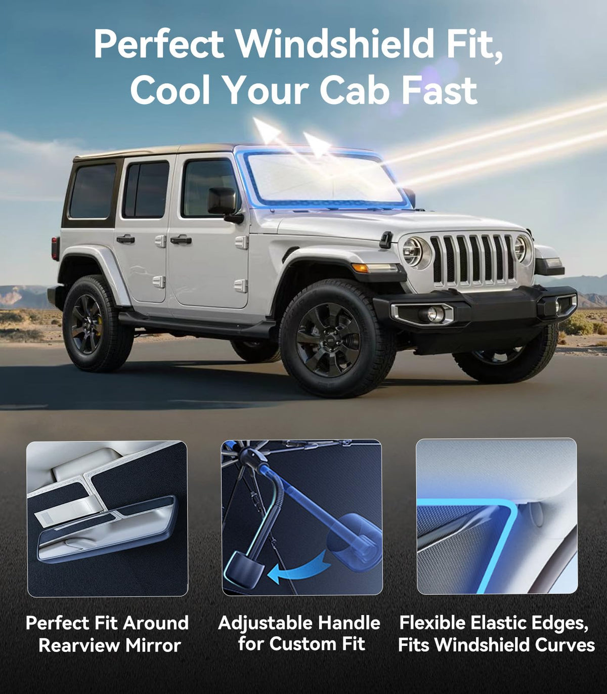 Nmoiss installed in Jeep Wrangler reducing cabin heat and glare