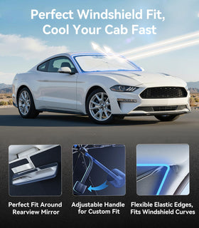 Nmoiss lifestyle shot of parked Mustang with shade protecting interior