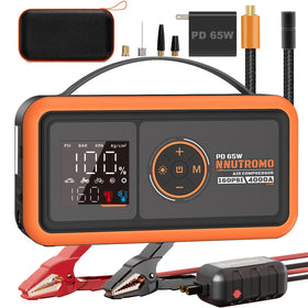N NUTROMO front view showing compact jump starter and control panel for quick roadside use