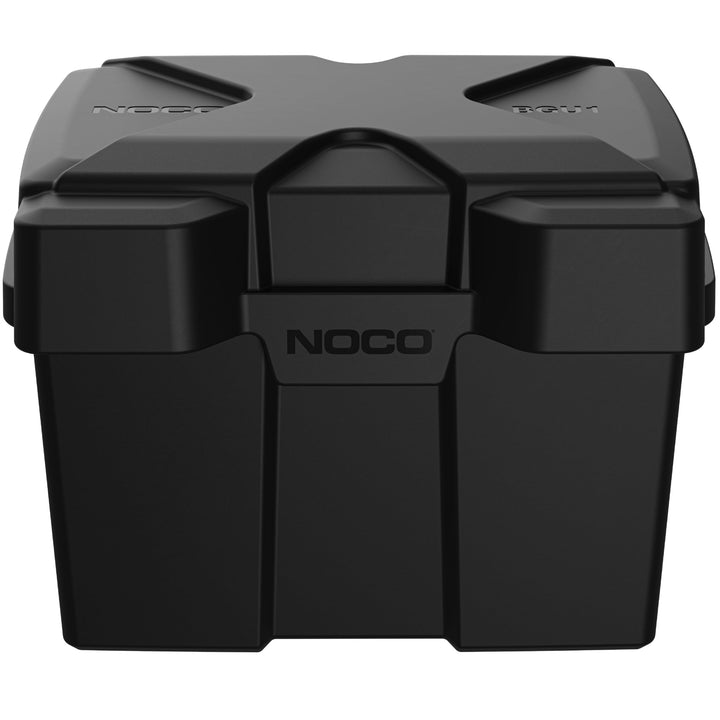 NOCO front view of BGU1 box showing secure snap-top and compact profile