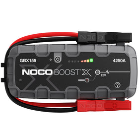 NOCO Boost X GBX155 front view showing compact design and rugged housing for reliable starts