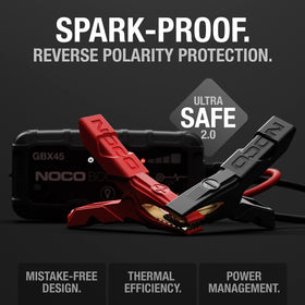 NOCO Boost X GBX45 100-lumen LED flashlight in use lighting a repair area safely