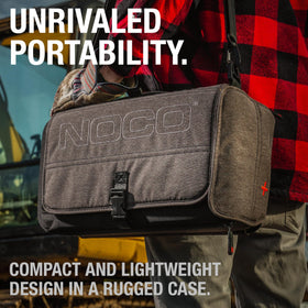 NOCO GB251 next to a toolbox showing 15 lb portability for easy transport