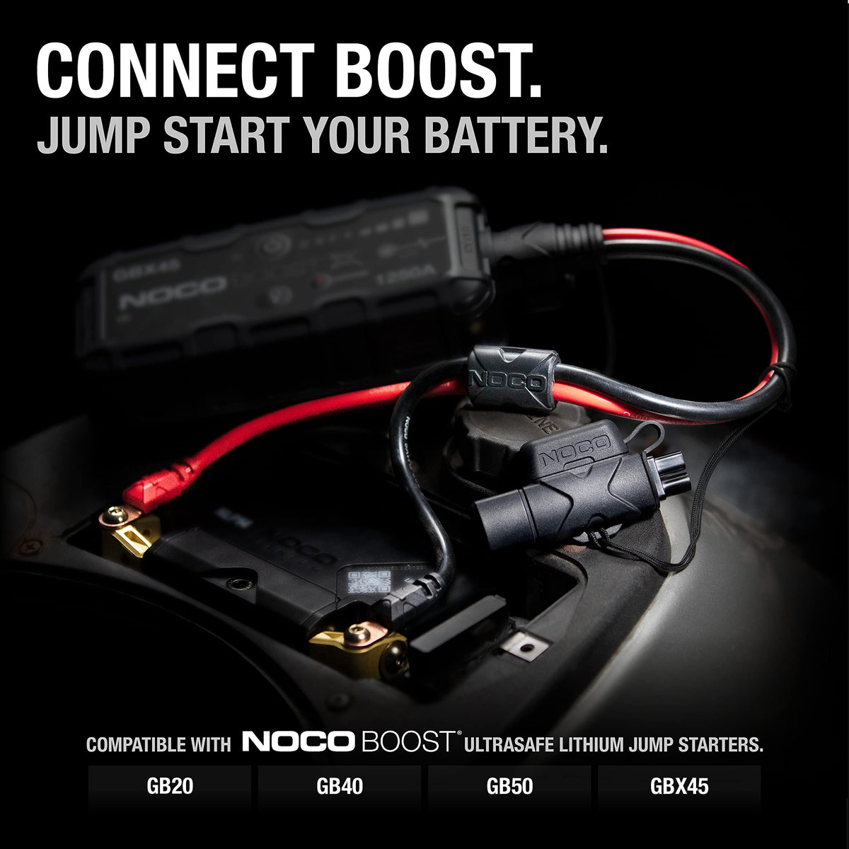 NOCO GBC007 installed in vehicle demonstrating tidy, permanent battery connection benefit