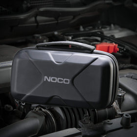 NOCO case in car trunk as roadside kit for quick emergency access