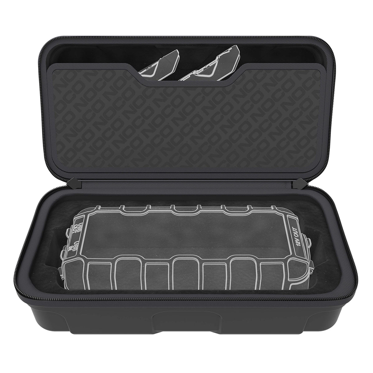 NOCO open Boost XL displaying GB50 snug fit and organized accessory pockets