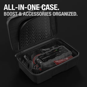 NOCO case open with GBX75 inside demonstrating organized fit and safety