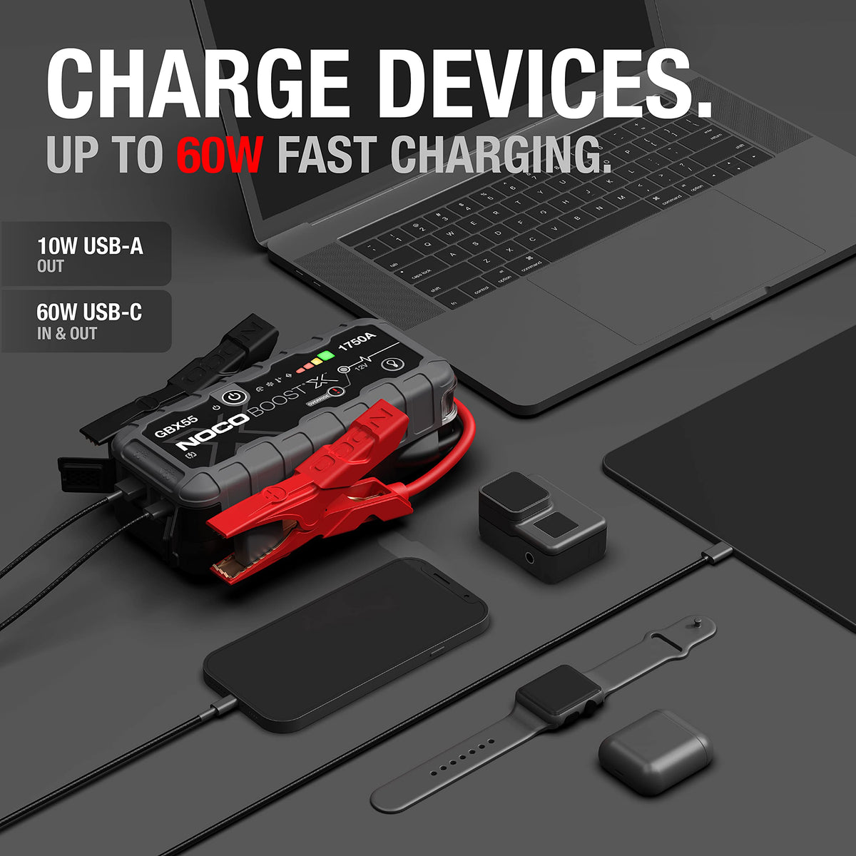 NOCO GBX55 used in a vehicle engine bay, demonstrates fast jump-starting benefit