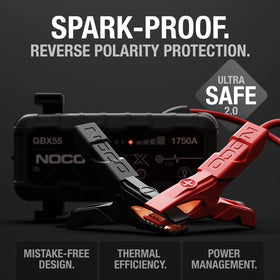 NOCO GBX55 200-lumen LED flashlight active, illuminates roadside repairs